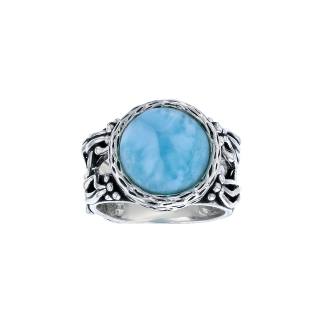 925 Sterling Silver Larimar Round Shape 2 Row Vintage Band Ring 9.3 gm
